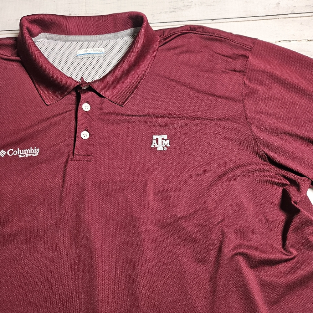 Columbia‎ PFG Texas A&M Aggies Polo Shirt Men 2XL XXL Maroon Omni-Shade Vented